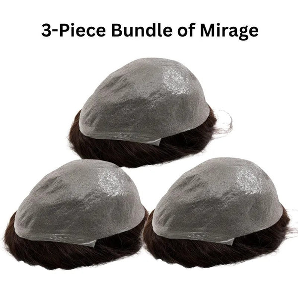3-Piece Bundle of Upgrade Mirage | Toupee for Men | 0.04-0.06mm Full Super Thin Skin Base | Celebrities Choice